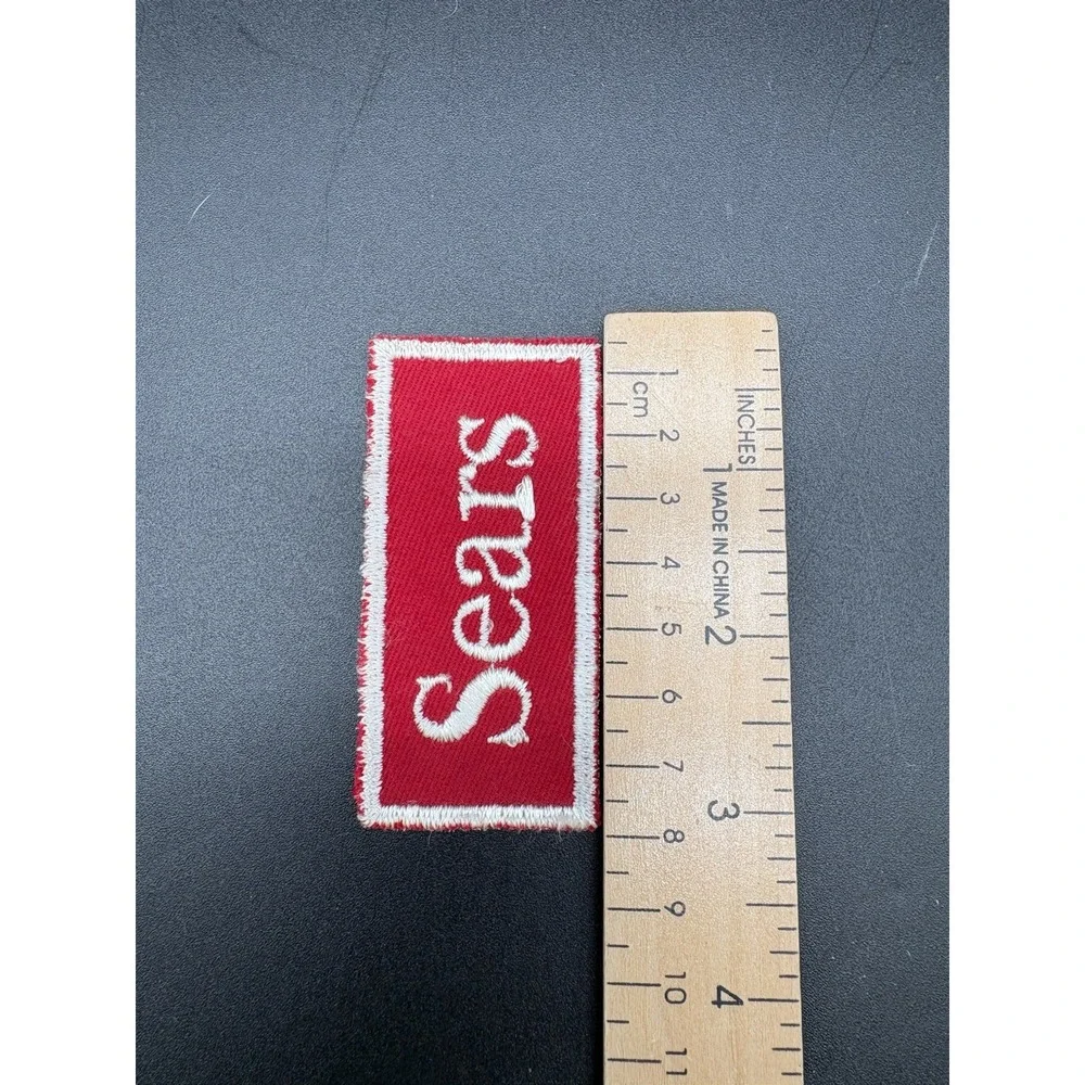 Sears‎ Red White Embroidered Patch Employee Uniform Name Tag Vintage Sew On